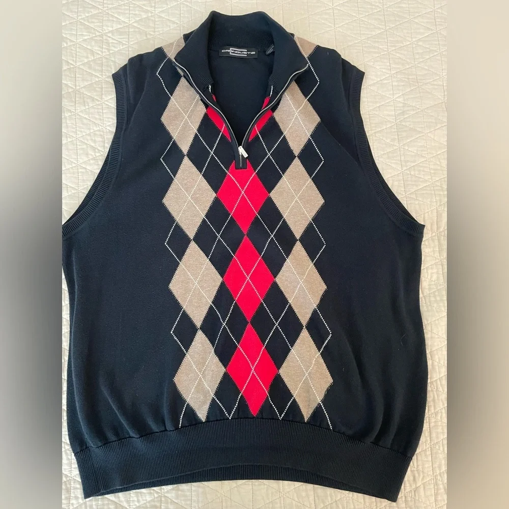 CARNOUSTIE Pima Cotton 1/4 Zip Sleeveless Argyle Golf Sweater Size‎ XL